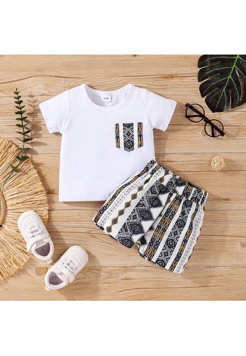 2pcs Baby Boy Short-sleeve Tee and Boho Print Shorts Set