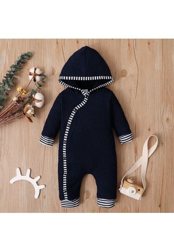 Baby Boy/Girl Striped Splicing Knitted Long-sleeve Hooded Jumpsuit