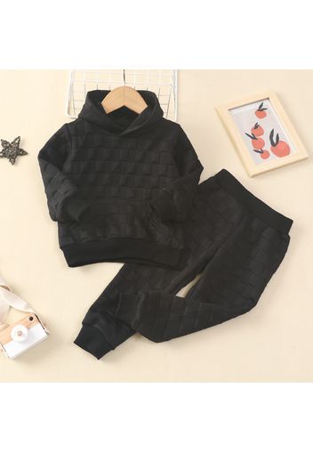 2-piece Toddler Girl/Boy Textured Solid Color Hoodie Sweatshirt and Pants Casual Set