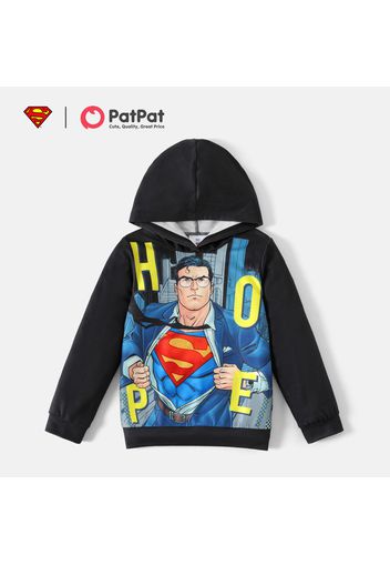 Superman Kid Boy Letter Figure Print Black Hooded Sweatshirt