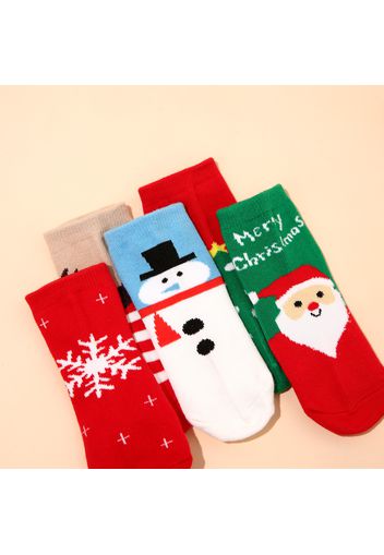 5-pack Christmas Snowman Santa Claus Elk Letter Print Socks