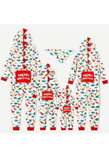 Christmas Dinosaur Print Family Matching Long-sleeve Hooded Onesies Pajamas Sets (Flame Resistant)