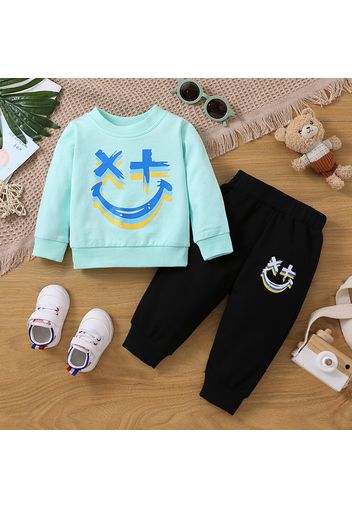 2pcs Baby Boy/Girl Cartoon Print Long-sleeve Sweatshirt and Pants Set