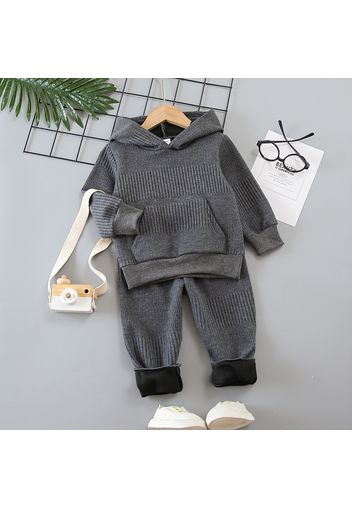 2-piece Toddler Boy Solid Color Hoodie Sweatshirt and Pants Casual Set