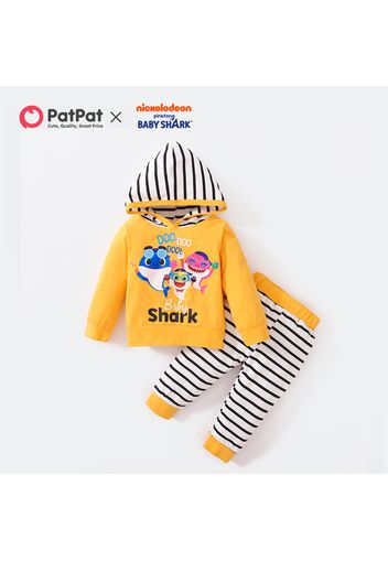 Baby Shark 2-piece Baby Boy Cotton Hooded and Stripe Pants Set