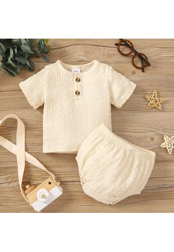 2pcs Baby Boy/Girl Button Front Solid Textured Short-sleeve Tee and Shorts Set