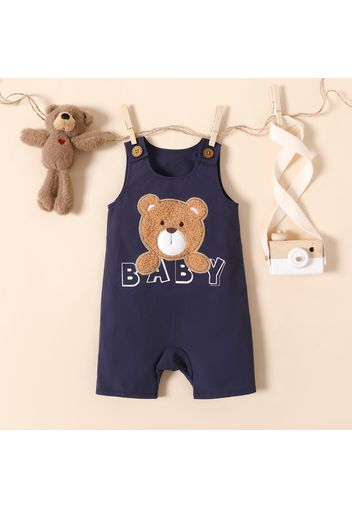 Baby Boy Cartoon Bear and Letter Embroidered Tank Romper