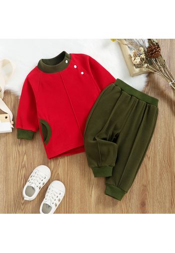 2pcs Baby Boy Red Long-sleeve Top and Trousers Sportswear Set