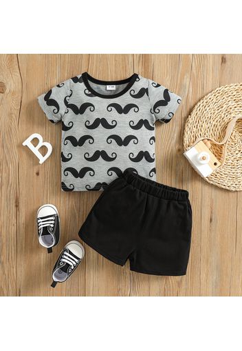 2pcs Baby Boy All Over Mustache Print Short-sleeve T-shirt and Solid Shorts Set