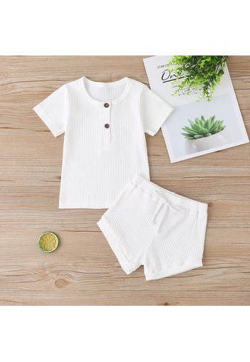 Ribbed 2pcs Solid Short-sleeve Baby Set