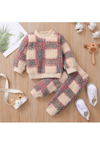 2-piece Baby Boy Plaid Fuzzy Sweatshirt and Pants Casual Set