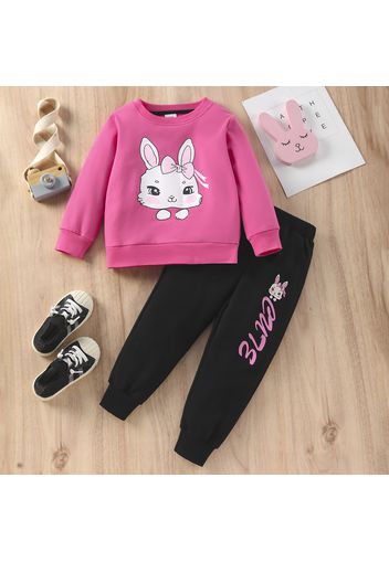 2pcs Toddler Girl Cute Animal Rabbit Print Sweatshirt and Letter Print Pants Set