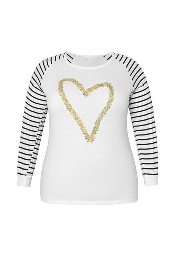 Women Plus Size Casual Heart Pattern Striped Long-sleeve Tee