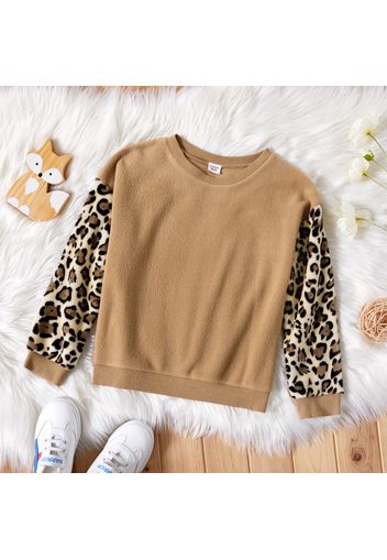 Kid Girl Leopard Print Fuzzy Pullover Sweatshirt