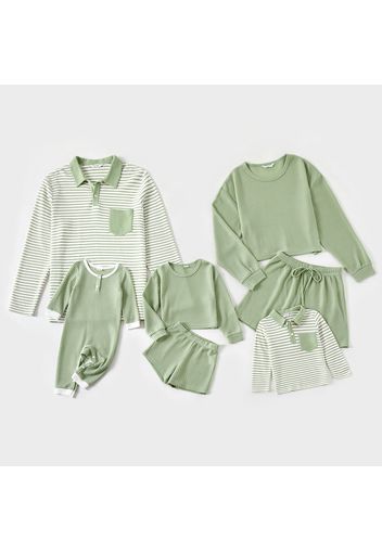 Green Stripe Family Matching Long Sleeve Sweatshirts Set