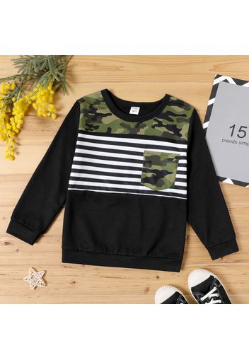 Kid Boy Camouflage Print Striped Pullover Sweatshirt