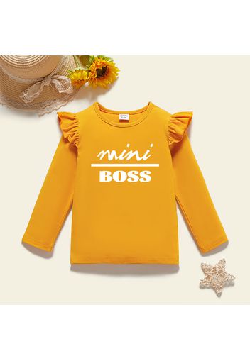 Toddler Girl Graphic Letter Print Ruffled Long-sleeve Tee