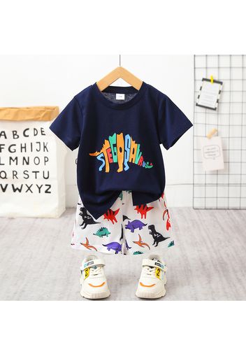 2pcs Toddler Boy Playful Dinosaur Print Tee and Shorts Set