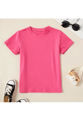 Kid Boy/ Kid Girl Casual Solid Color Round-collar Short-sleeve Tee