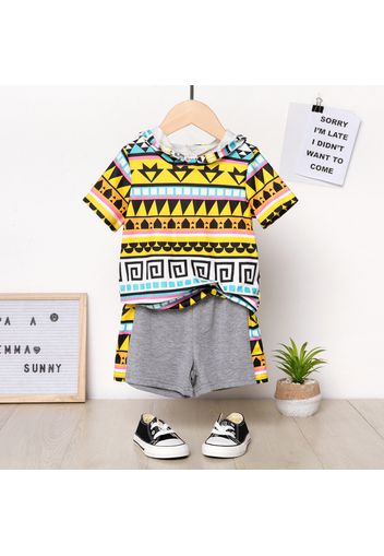 2pcs Toddler Boy Geo Print Colorblock Short-sleeve Tee and Elasticized Shorts Set