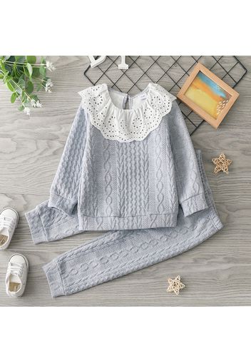 2-piece Toddler Girl Schiffy Flounce Cable Knit Sweater and Pants Set