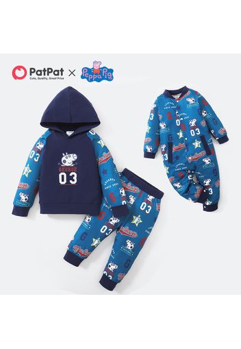 Peppa Pig Toddler Boy And Baby Blue Stars Letter Jumpsuit Top And Pants