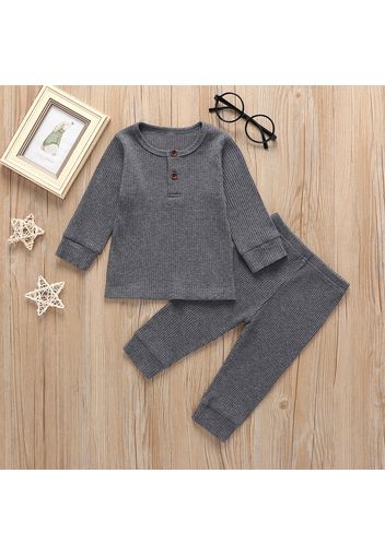 Ribbed 2pcs Solid Long-sleeve Baby Set