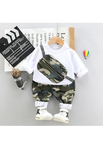 2pcs Toddler Boy Trendy Camouflage Print Bag Design Sweatshirt and Pants Set