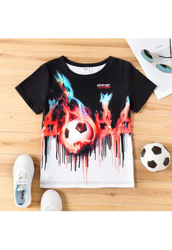 Kid Boy Painting/ Football Letter Print Short-sleeve Tee