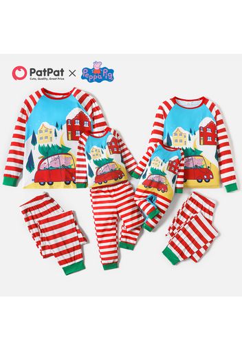 Peppa Pig Family Matching Christmas Colorblock Top and Stripe Pants Pajamas Sets