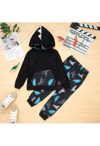 2-piece Kid Boy Animal Dinosaur Print Hoodie Sweatshirt and Pants Casual Set