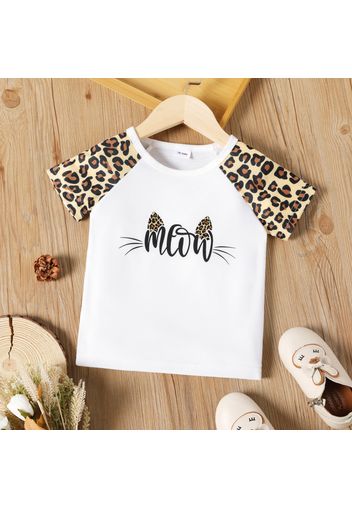 Toddler Girl Letter Cat Leopard Print Raglan Sleeve Tee