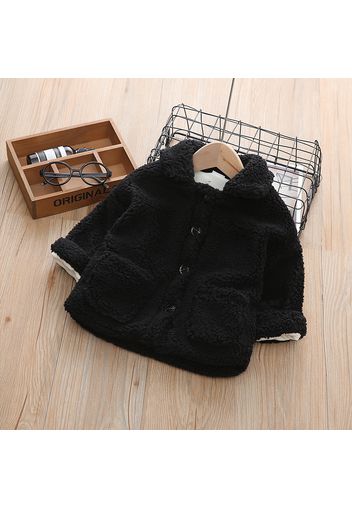 Toddler Boy/Girl Lapel Collar Button Design Fuzzy Coat