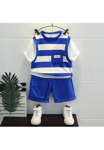 2pcs Toddler Boy Trendy Faux-two Stripe Pocket Design Tee and Shorts Set