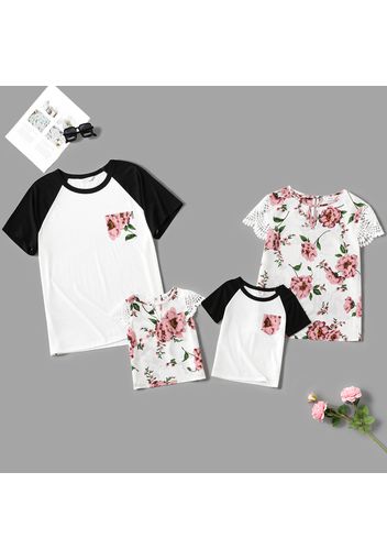 Family Matching Floral Print Splicing Short-sleeve Tops