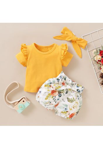 100% Cotton 3pcs Floral Print Short-sleeve Baby Set