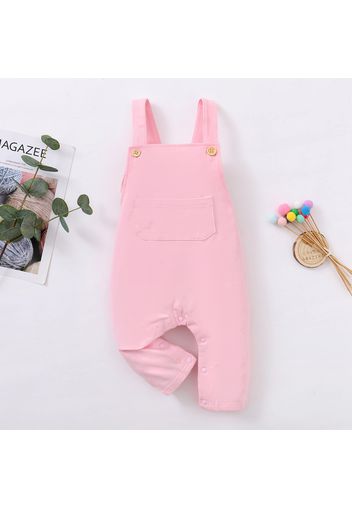 Solid Pocket Decor Sleeveless Baby Jumpsuit Overalls