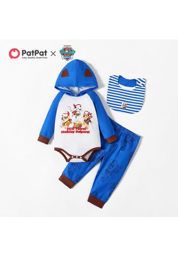 PAW Patrol Baby Boy/Girl 3-piece Christmas Hooded Bodysuit and Allover Pants Set with Bib