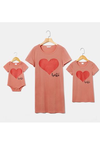 Mosaic Bestie Heart Pattern Matching Short Sleeve T-shirts Mini Dresses