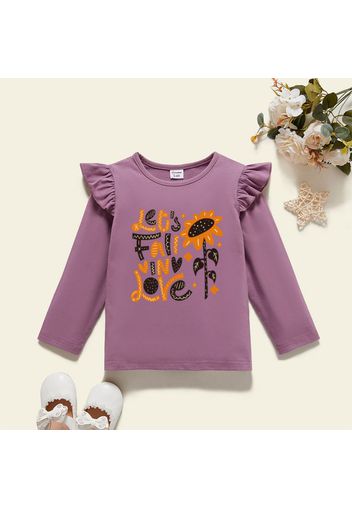 Toddler Girl Graphic Sunflower Print Ruffled Long-sleeve Tee