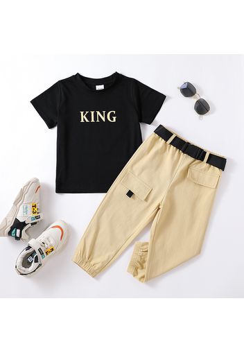 2pcs Toddler Boy Trendy Letter Print Tee and Cargo Pants Set