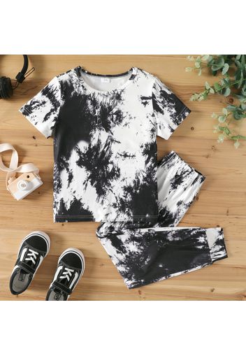 2pcs Kid Boy Tie Dyed Short-sleeve Tee and Elasticized Pants Set