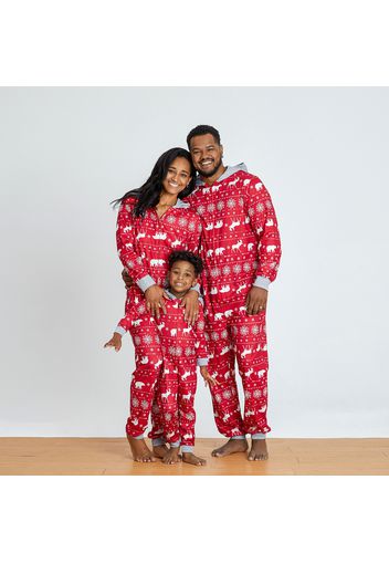 Family Matching Bear and Reindeer Print Christmas Hooded Onesies Pajamas (Flame resistant)