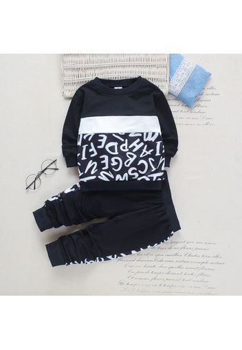 2-piece Toddler Boy Letter Print Colorblock Pullover and Pants Set