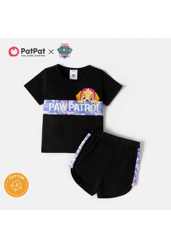 PAW Patrol 2pcs Toddler Girl Letter Camouflage Print Short-sleeve Cotton Tee and Elasticized Shorts Set