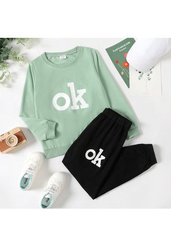 2-piece Kid Boy Letter Print Solid Color Sweatshirt and Elasticized Pants Casual Set