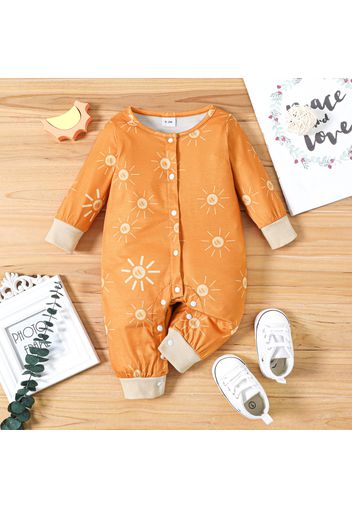 Baby Boy/Girl All Over Rainbow/Sun/Stars Print Long-sleeve Snap Jumpsuit