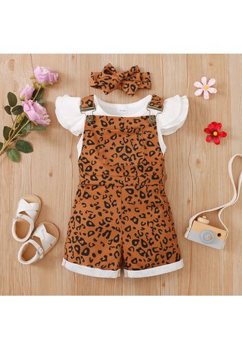 2-piece Toddler Girl Flutter-sleeve White Tee and Leopard Print Overalls Set