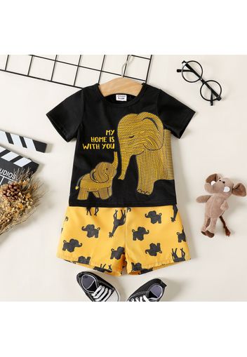 2pcs Baby Boy Cartoon Elephant Print Short-sleeve T-shirt and Shorts Set