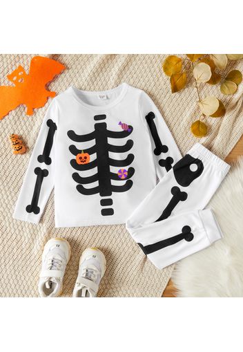 2-piece Toddler Boy Halloween Pumpkin Bone Print Pullover and Elasticized Pants Set